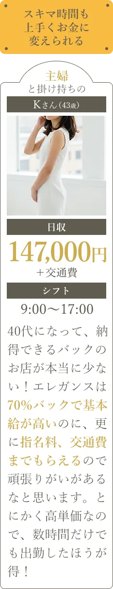 スキマ時間もうまくお金に変えられる!Kさん/日収147,000円+交通費